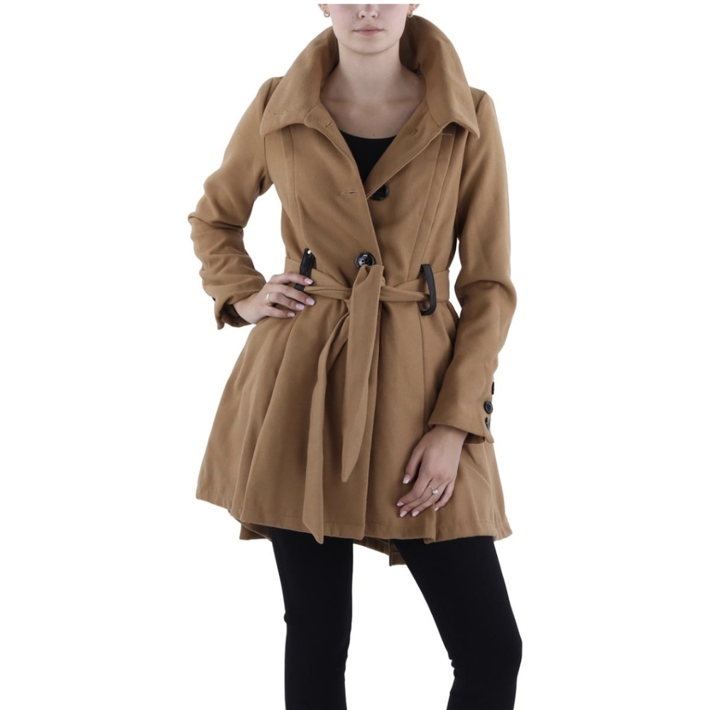 ❤️ Madden girl Fleece lightweight cold weather over coat belt color camel Size M